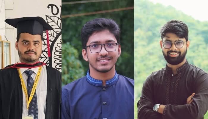 চাকসু নির্বাচন: ভিপি-জিএস পদে শিবিরের জয়, এজিএসে ছাত্রদল বাঁ থেকে ভিপি ইব্রাহিম রনি, জিএস সাইদ বিন হাবিব ও এজিএস আইয়ুবুর রহমান তৌফিক। ছবি: সংগৃহীত