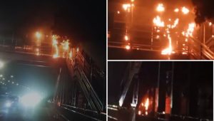 মধ্যরাতে কাকলীর ফুটওভার ব্রিজে আগুন