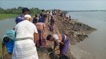 কুড়িকাহুনিয়ায় বেড়িবাঁধে ভাঙন, স্বেচ্ছাশ্রমের ভিত্তিতে চলছে সংস্কার