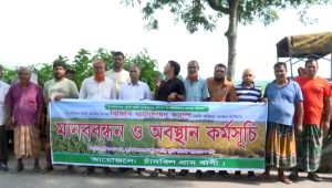 মেহেরপুরে কৃষি জমিতে বিজিবি ক্যাম্প স্থাপনের প্রতিবাদে মানববন্ধন
