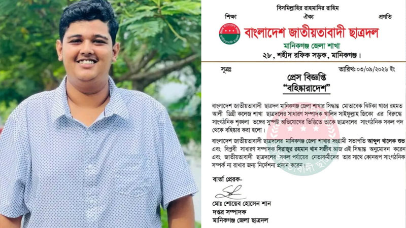অবৈধ ড্রেজার ব্যবসায়ী সেই ছাত্রদল নেতা বহিষ্কার