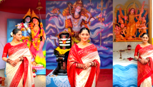 দুর্গার সাজে পূজা চেরি, মুগ্ধ ভক্তরা